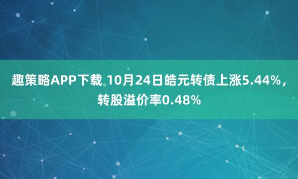 趣策略APP下载 10月24日皓元转债上涨5.44%，转股溢价率0.48%
